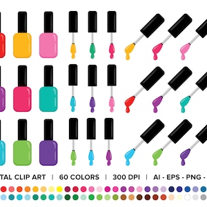 Nail Polish Bottle & Brush Clip Art Set, PNG, SVG, VECTOR, Cosmetics Clipart, Makeup Clipart, Cosmetology Clipart, Manicure Clipart
