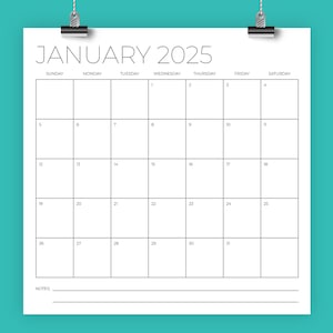 OFERTA 2025 Calendario Cuadrado 12x12 / DESCARGA INSTANTÁNEA / Calendario de Escritorio Sans Serif Minimalista Mensual Imprimible Grande / Impresiones de 12 x 12 Pulgadas