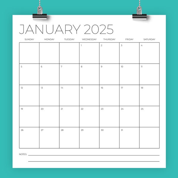 2025 Square 12x12 Calendar | INSTANT DOWNLOAD | Large Monthly Printable Minimal Sans Serif Desk Calender | Prints 12 x 12 Inches