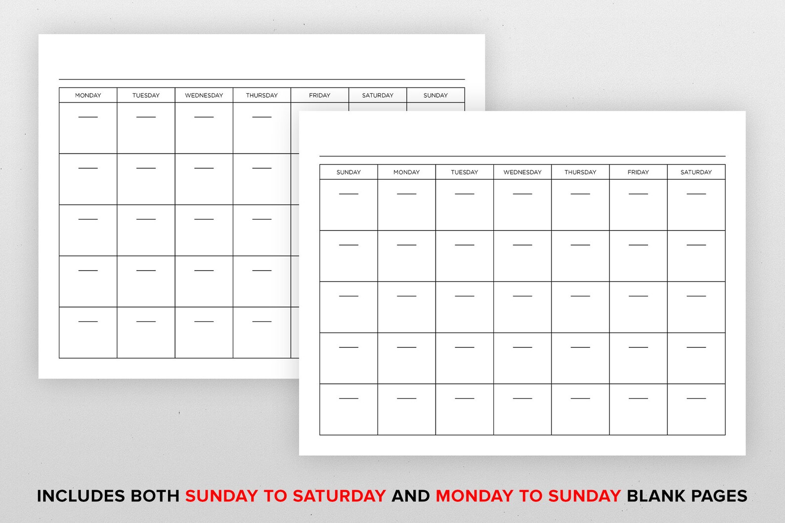 8 5 X 11 Inch Blank Calendar Page Template INSTANT DOWNLOAD Etsy