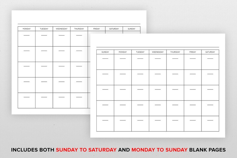 8.5x11 Inch Blank Calendar, 8.5