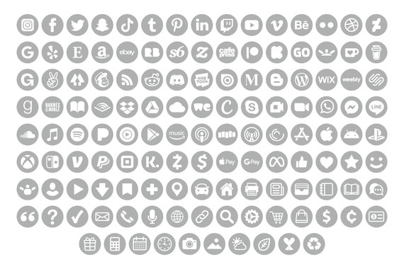 Gray Circle Social Media Icons Set PNG SVG VECTOR Social - Etsy