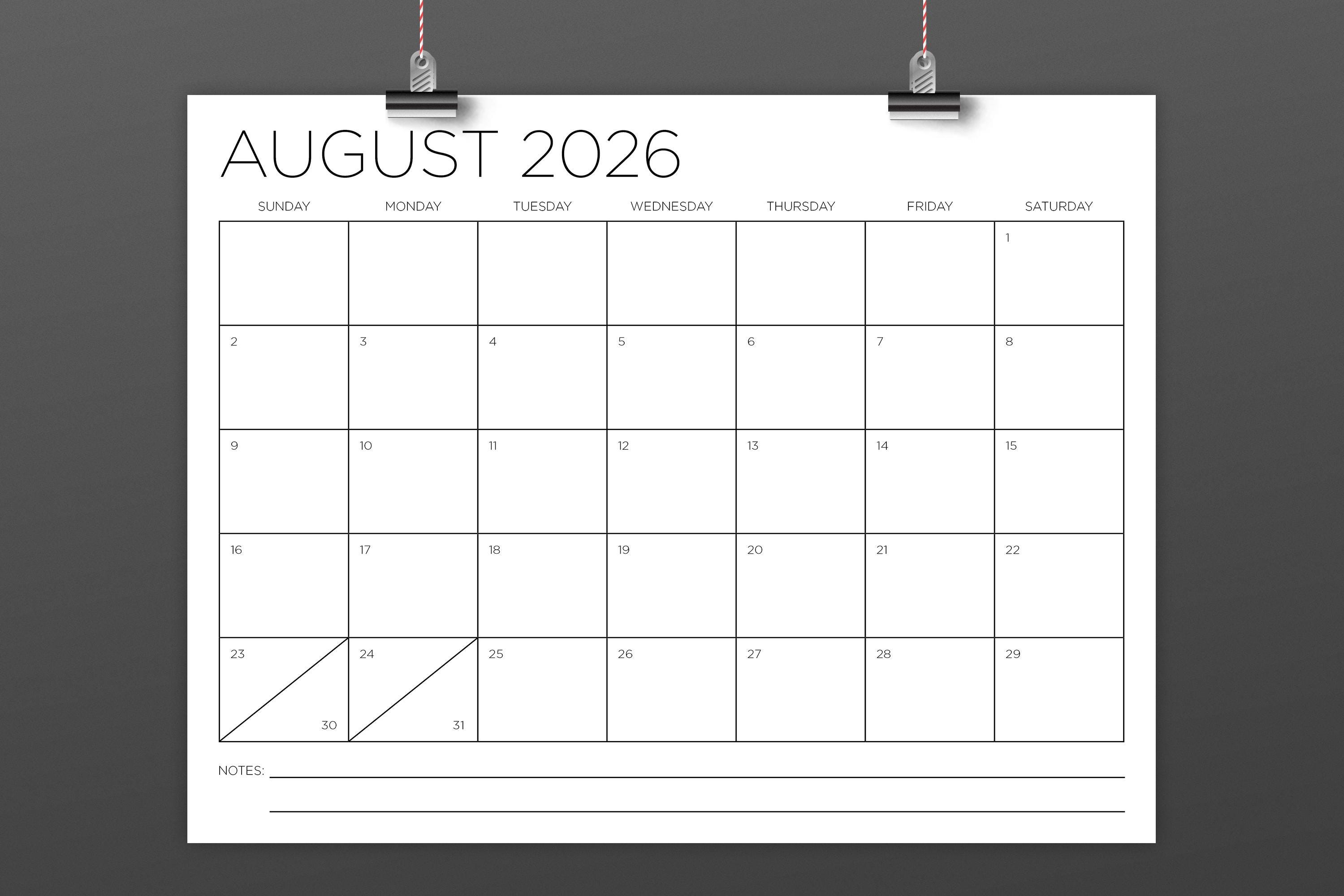 2026 8.5 X 11 Inch Calendar Template | INSTANT DOWNLOAD | Modern Thin ...