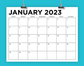 8.5 x 11 Inch 2023 Calendar Template | INSTANT DOWNLOAD | Modern Bold Sans Serif Type Monthly Printable Desk Wall Calender | Print Ready