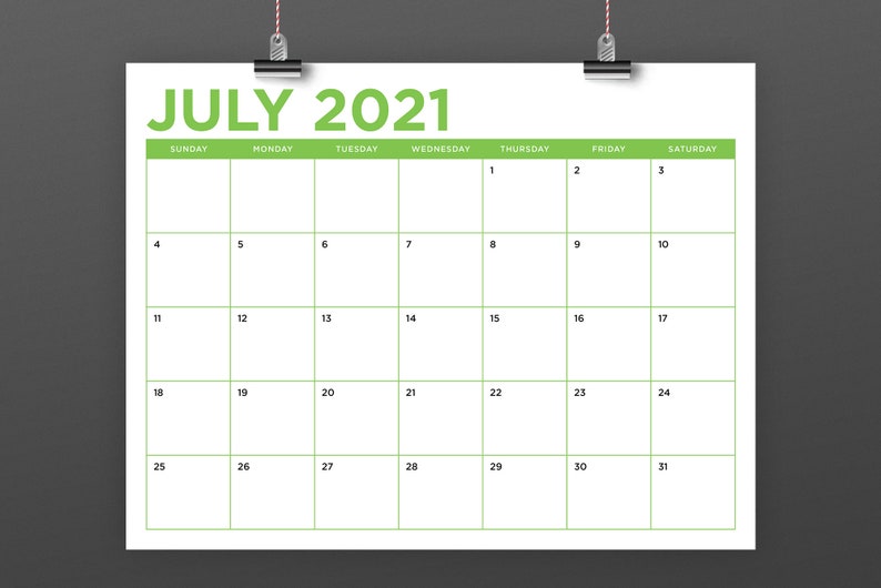 8.5 x 11 Inch COLOR 2021 Calendar Template INSTANT