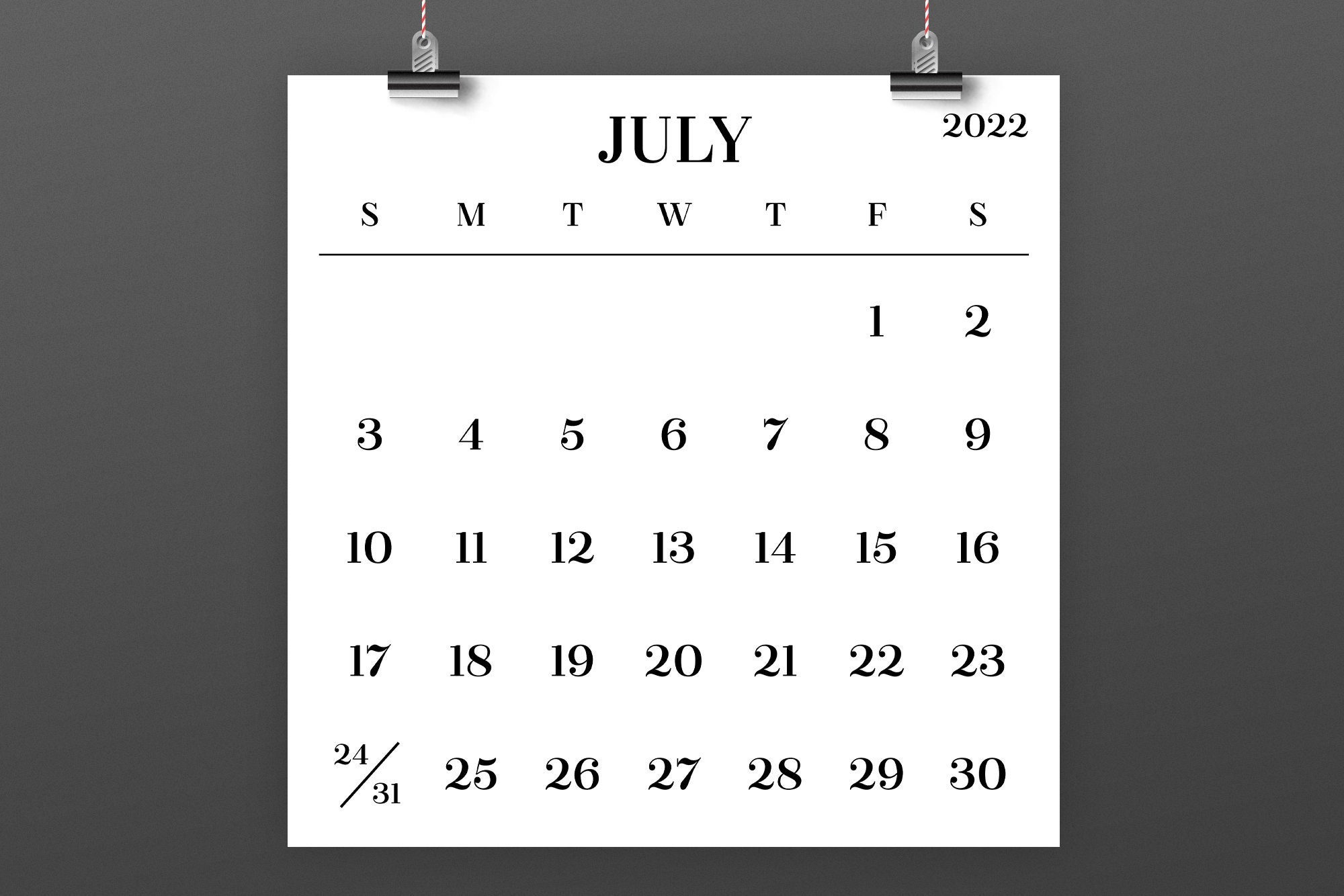 Large Number Square 2022 Calendar INSTANT DOWNLOAD Simple Etsy