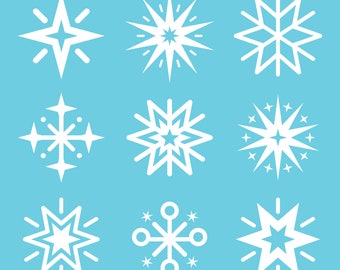 Snowflake and Star Shapes Clip Art Set, PNG, SVG, VECTOR, Winter Clipart, Snowflake Clipart, Snowflake Shape, Starburst Shape, Winter svg