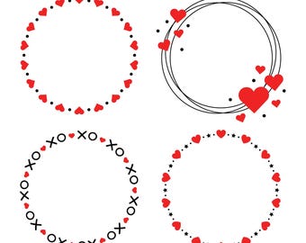 Heart Valentine Frame Clip Art Set, PNG, SVG, VECTOR, Valentine&#39;s Day Clipart, Heart Wreath, Wedding Wreath, Heart Border, Heart Frame