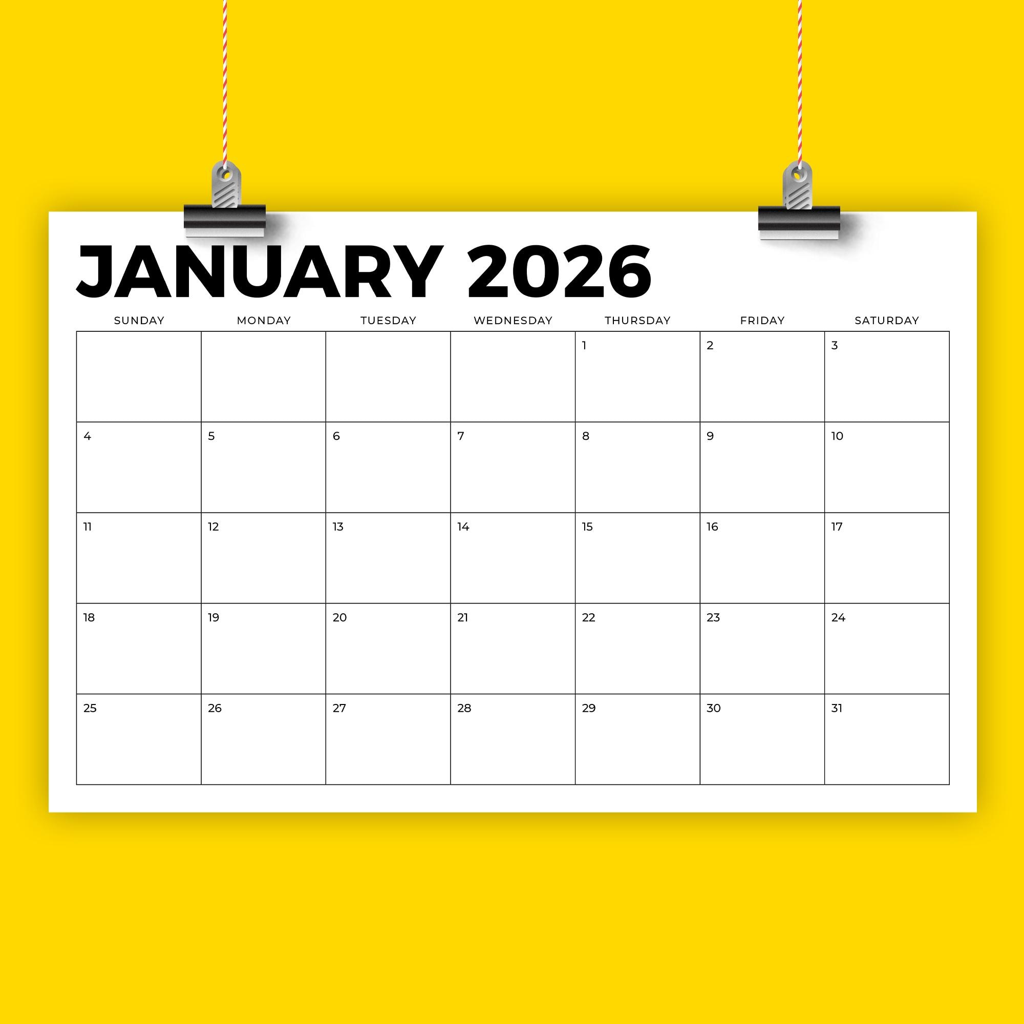 SALE 2026 11 X 17 Inch Calendar Template | INSTANT DOWNLOAD Bold Sans ...
