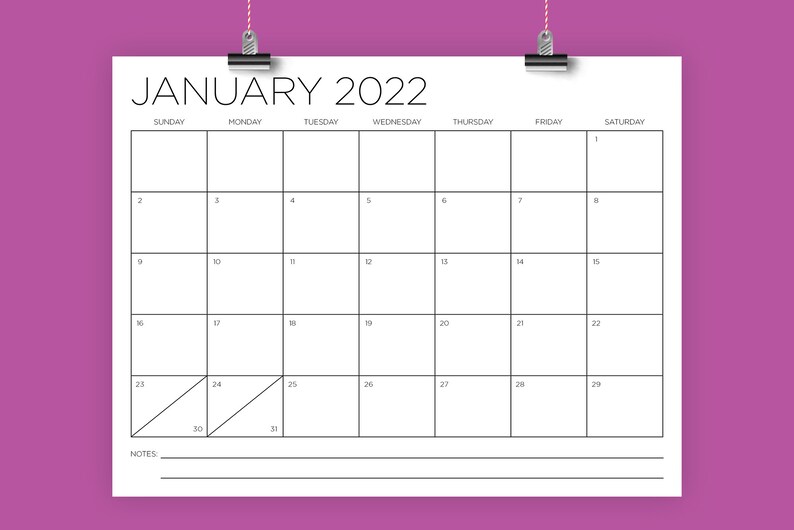85 x 11 inch 2022 calendar template instant download etsy