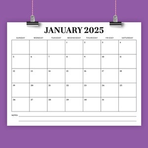 VENDA 2025 Modelo de calendário de 8,5 x 11 polegadas | DOWNLOAD INSTANTÂNEO | Calendário de parede de mesa mensal para impressão de tipo profissional moderno | Pronto para impressão