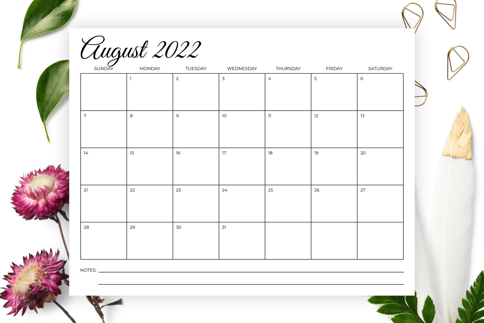 2022 85 X 11 Pulgadas Plantilla De Calendario Descarga Etsy