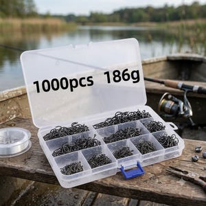 Juego de 1000 anzuelos de pesca – Anzuelos circulares de acero al carbono, tamaños 3-12, con púas y afilados | Para agua dulce y salada