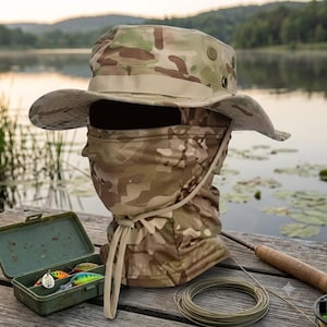 Fishing Sun Hat – Wide Brim Boonie Hat with Neck & Face Flap, UV Protection, Foldable Outdoor Cap