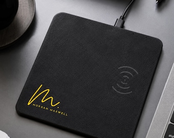 Tapete de carregamento personalizado em couro, Estação de carregamento personalizada em couro, Carregador sem fio personalizado, Presente para o Dia dos Pais, Presente para o escritório, Presente para o papai
