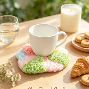 Pastellpatchwork molnunderlägg stansnålskit, nybörjarpyssel med fluffig pompom och bordsmatta