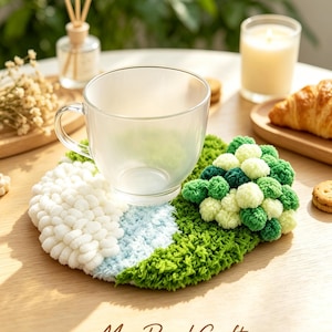 Handmade DIY Moss Rug Kit, Beginner Friendly, Kawaii Cloud Coaster (21x14cm)