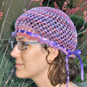 Pink and purple lace ruffle brim knit summer hat with ribbon for women