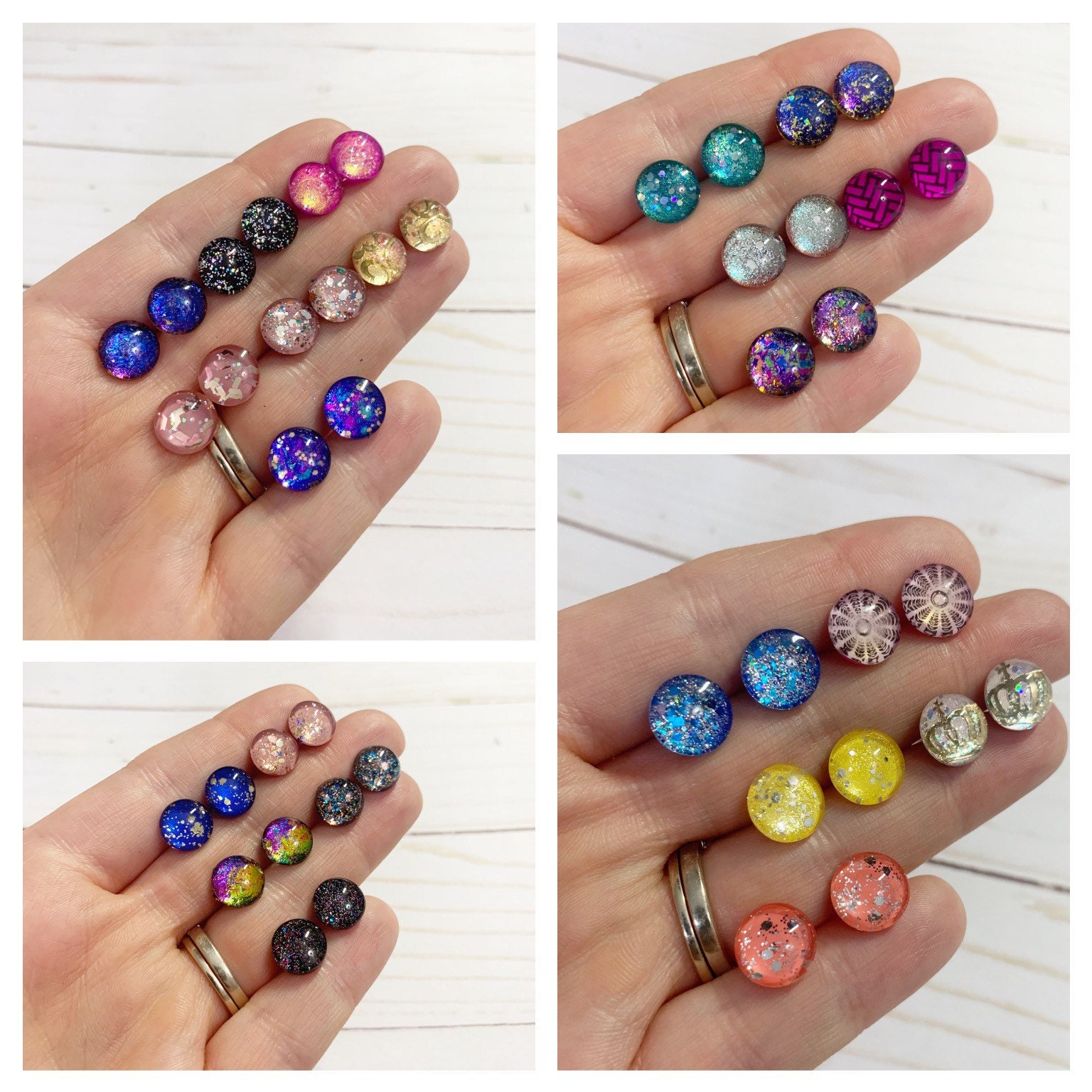 Random Selection, 3 Pairs of Plastic Post Studs, Rainbow Colors, Mixed 10mm  Round Hypoallergenic Stud Earrings, by Jules Jewelry Box 
