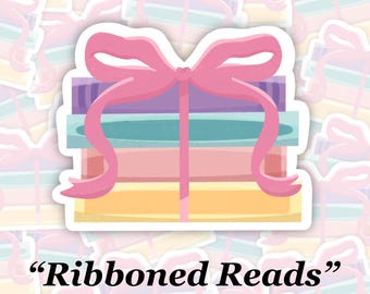 PREORDER | Die-Cut Sticker | "Ribboned Reads" | Waterproof | Durable | Book Lover | Bookish Gift | Reader Aesthetic | BookTok | Pink Bow