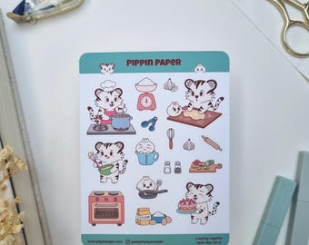 Tiger Dumpling Cooking Baking Planner Matte Vinyl Sticker Sheet | Recipe Kitchen Kawaii Bujo Deco | Hobonichi Journaling
