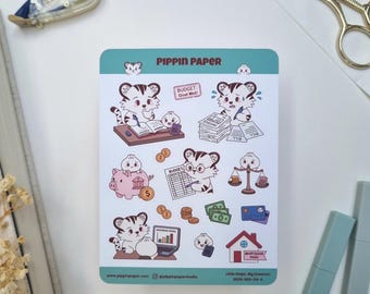 Tiger Dumpling Budget Finance Planner Matte Vinyl Sticker Sheet | Money Savings Kawaii Bujo Deco | Hobonichi Journaling
