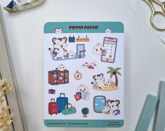 Tiger Dumpling Travel Vacation Planner Matte Vinyl Sticker Sheet | Trip Holiday Kawaii | Bujo Hobonichi Journaling Supplies