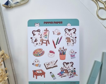 Tiger Bao Painting/Art Planner Matte Vinyl Sticker Sheet | Crafting Kawaii Deco Bujo | Hobonichi Journaling Supplies