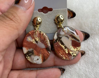 Brown and Gold Clay Drop Earrings - Earth Mother Reloaded