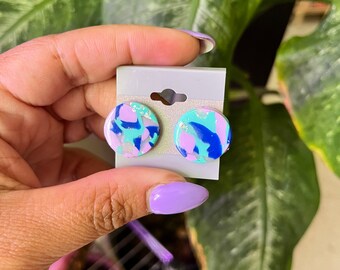 Turquoise, Silver  and Lila  Clay Post Earrings - Tiffany’s Cousin