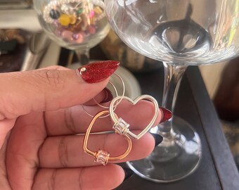 Silver and Rose Gold Heart Wine Charm Set
