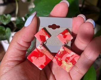 Rose Gold and Peach Square Drop Earrings - Arizona Vacation