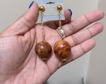 Brown and Gokd Chain Drop Earrings -  Classic Collection