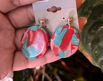Orange Turquoise and Rose Gold Clay drop Earrings - Arizona Vacation