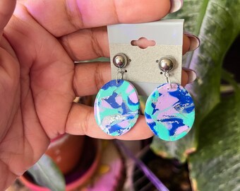 Turquoise, Silver  and Lila  Clay Drop Earrings - Tiffany’s Cousin