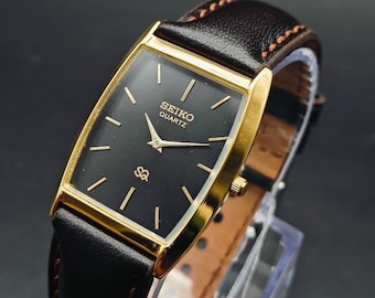 Vintage Seiko 7431 5360 Black Dial Men Quartz Watch Japan Square