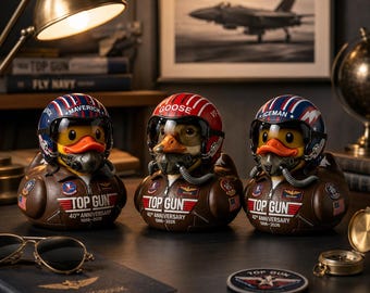 Top Gun 40th Anniversary Aviator Duck Resin , Maverick & Goose Pilot Duck Ornament, Retro Movie Desktop Decor, Gift for Aviation Collectors