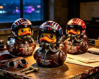 Top Gun 40th Anniversary Aviator Duck Resin , Maverick & Goose Pilot Duck Ornament, Retro Movie Desktop Decor, Gift for Aviation Collectors