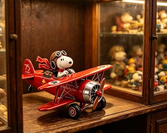Statue vintage de Snoopy, as de l'aviation, en résine, biplan rouge, décoration de bureau rétro, objet de décoration sur le thème de l'aviation, cadeau pour les passionnés d'aviation