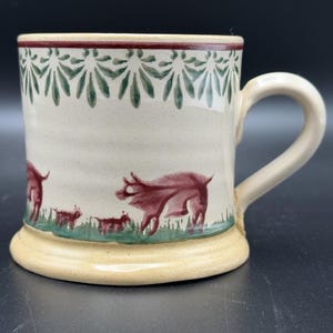 Nicholas Mosse Pottery Piglet Pattern Ceramic Mug w/ Handle Beige Green Red