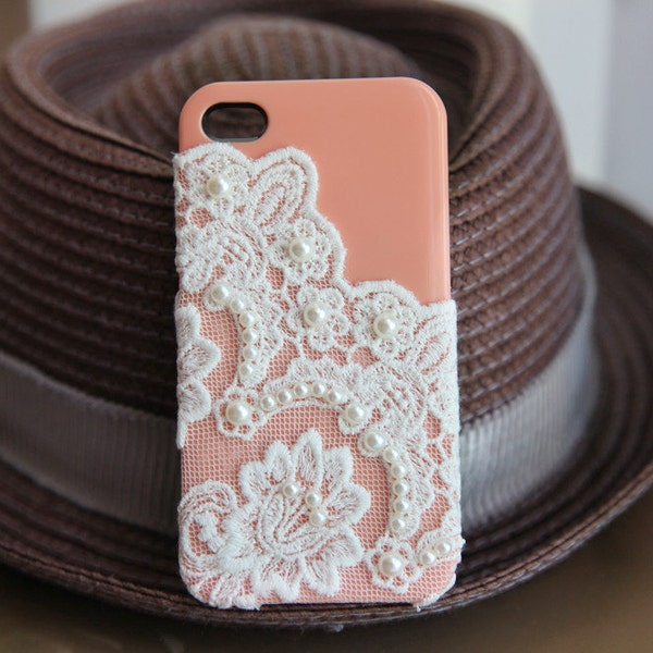 iphone 4,4s case,lace and pearl Light Pink  iphone case