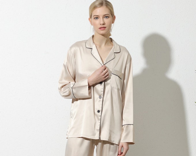 Satin Champagne Long Sleeve Pajama Top