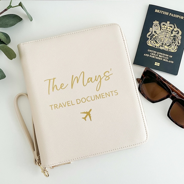 Family Travel Organiser, Personalised Holiday Wallet, Passport Holder, Travel Folder, Family Airport Organiser, Honeymoon Travel Wallet