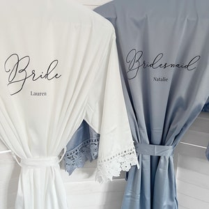 Personalised Bride Robe, Satin Lace Wedding Robe, Bridal Robe, Bridesmaid Robe, Wedding Dressing Gown, Script Name