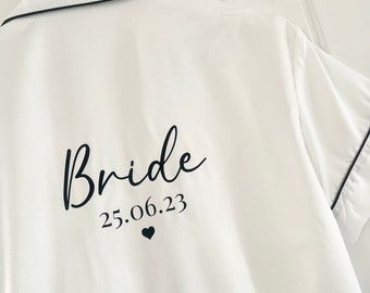 Bridal Pyjamas, Short White Satin Pyjamas, Wedding Pyjamas, Bride Pyjamas, Bride to Be pjs, Personalised Bride Pyjamas