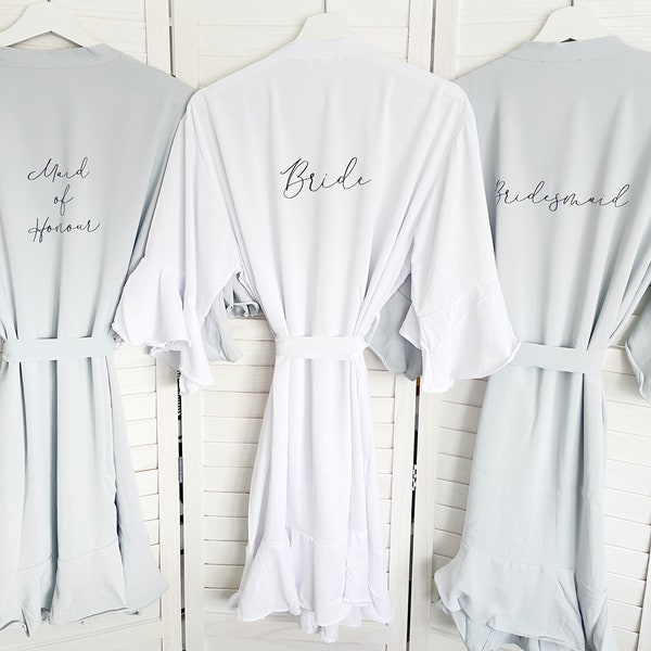 Personalised Bridesmaid Ruffle Robe, Satin Lace Wedding Robe, Bridal Robe, Bride Robe, Wedding Dressing Gown, Script Name