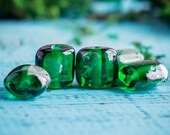 Smaragd grüne Perle, Handwerker-Lampwork, Sterling silber, dunkelgrün, Platz, Irish St Patrick Glas, Mitte 12 mm, abstrakte minimalistisch