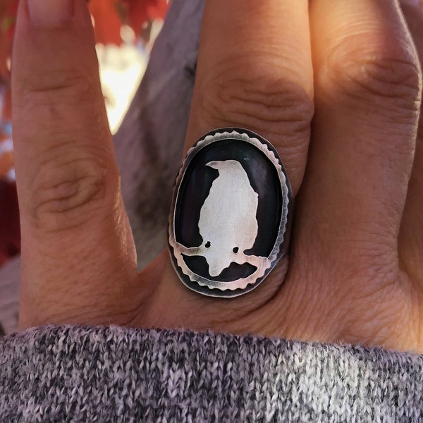 Raven Ring sterling silver - Silver Raven Ring - Bird ring - Raven Jewelry - Gift for Her - Bird Jewelry