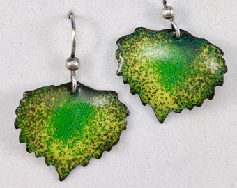 Leaf earrings - Cottonwood Leaf earrings - Enameled leaf earrings - enamel earrings - Leaf Jewelry