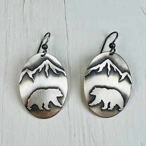 Bear Earrings Silver - Silver Bear Earrings - Sterling Silver Bear Dangle Earrings - Bear Jewelry - gift for her